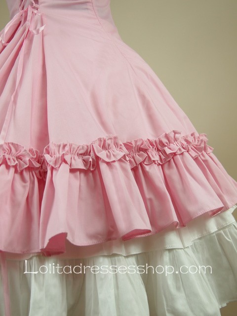 Pink Sweetheart Puff Sleeves Knee-length Ruffles Classic Lolita Dress