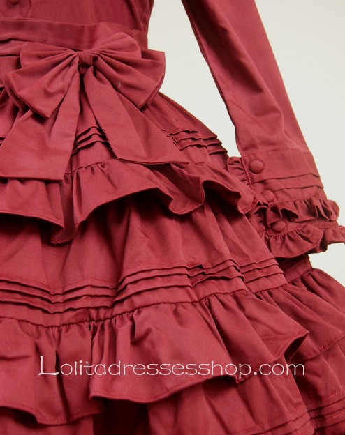 Original Retro Alice long sleeve Wine Red Flounced Classic Lolita Dress