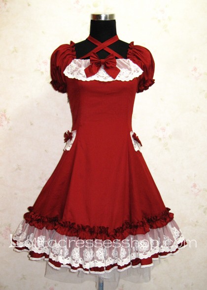 Beautiful Wine Red Retro Palace Lace Princess Classic Lolita Dress