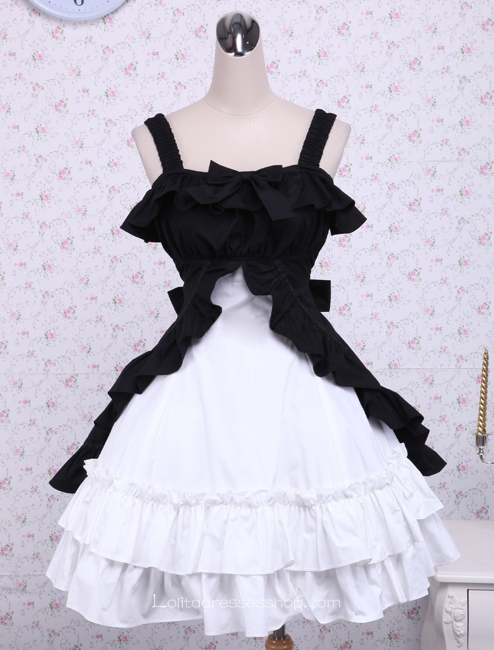 Cotton Three-Layers Bows Black And White Classic Lolita Dress