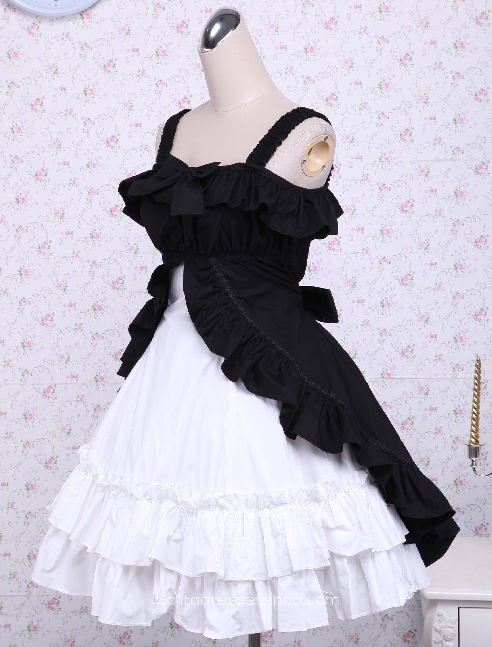 Cotton Three-Layers Bows Black And White Classic Lolita Dress