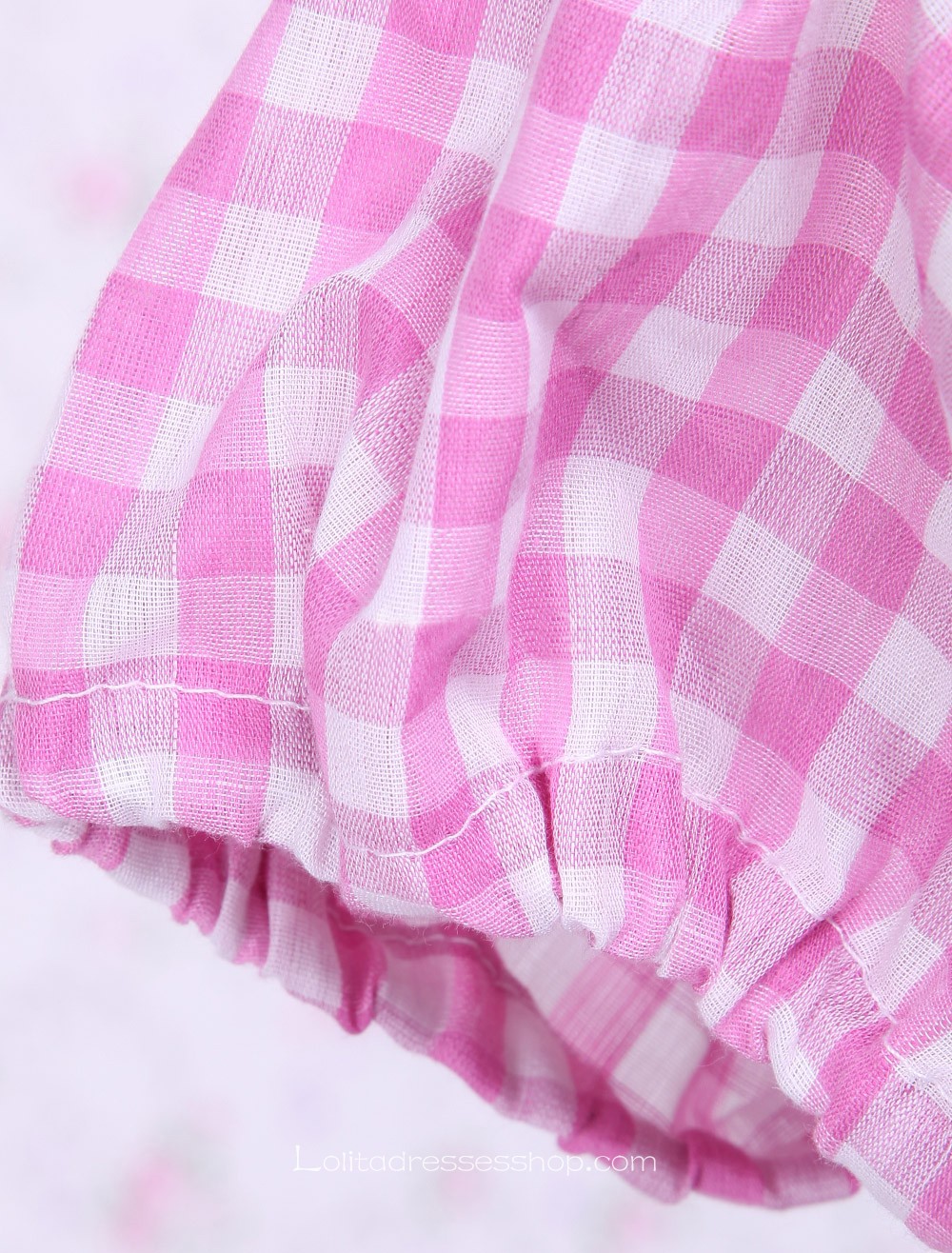 Lovely Pink Checked Bow Short Sleeves Cotton Classic Lolita Dress