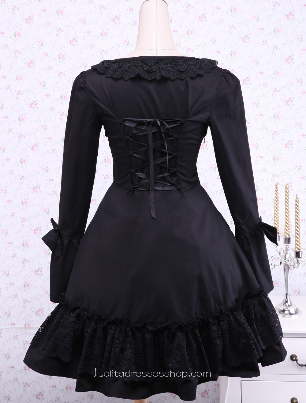 Black Long Sleeves Square Collar Plain Classic Lolita Dress