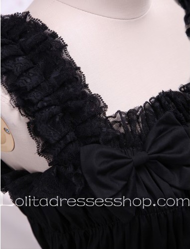 Black Sleeveless Elastic Straps Bow Lacing Hem Classic Lolita Dress