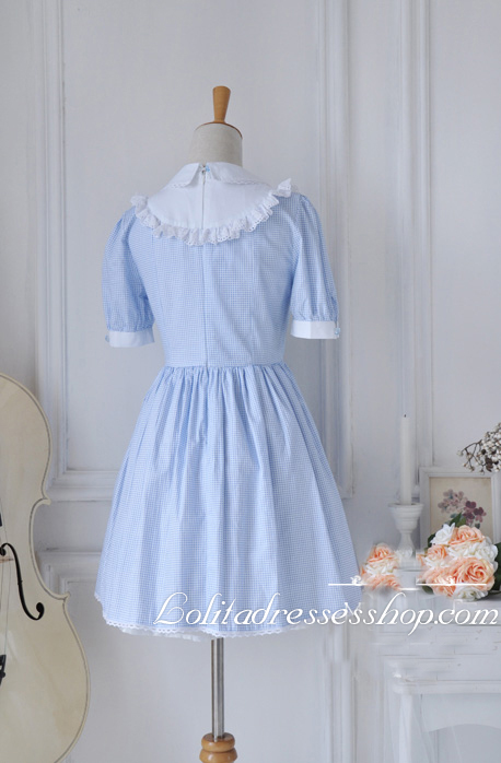 Light Blue Cotton Doll Collar Lace Trim Lattice Fashion Lolita Dress