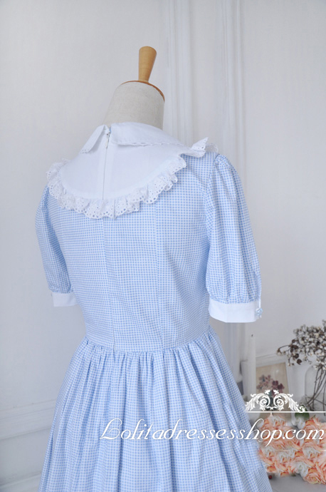 Light Blue Cotton Doll Collar Lace Trim Lattice Fashion Lolita Dress