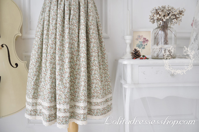 Sen Department Retro Floral Lapel Long Lace Trim Fashion Lolita Dress