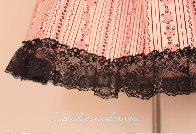 Pink Cotton Black Lace Trim Straps Sleeveless Fashion Lolita Dress