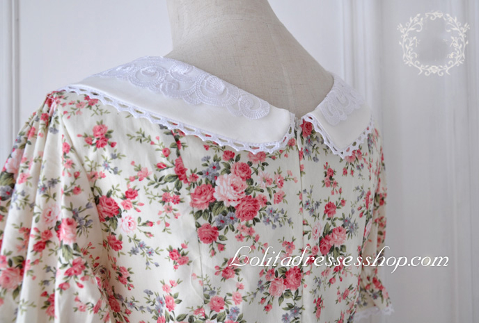 Idyllic White Cotton Doll Collar Floral Lace Trim Fashion Lolita Dress