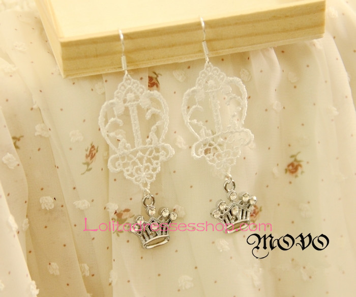 Lolita Wonderland White Lace Crown Earring