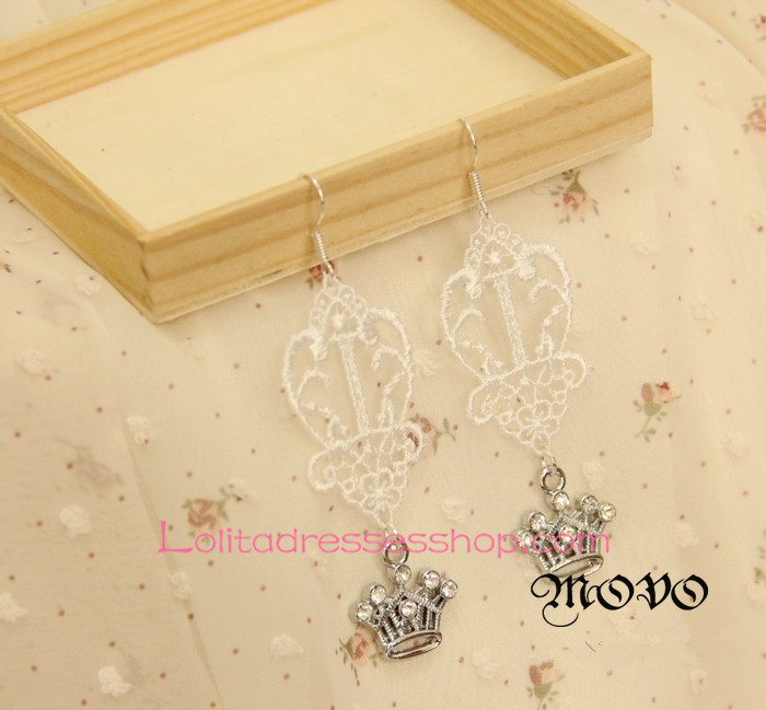 Lolita Wonderland White Lace Crown Earring