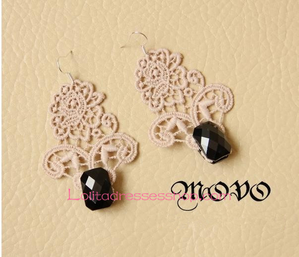 Lolita Milk Coffee Lace Retro Gem Earring