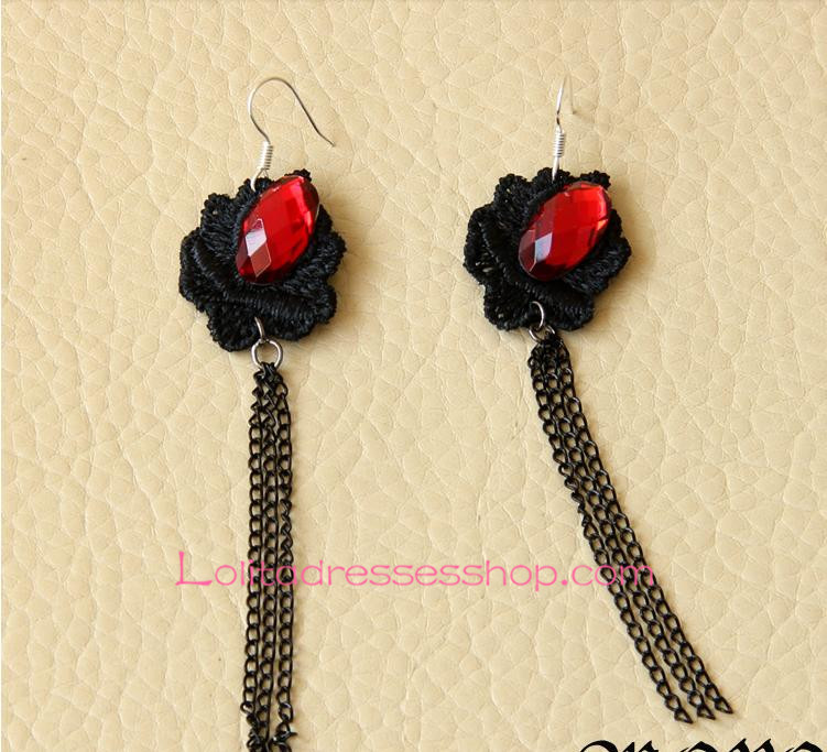 Lolita Temptation Gothic Black Lace Tassels Earring