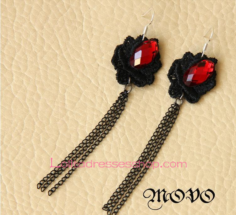 Lolita Temptation Gothic Black Lace Tassels Earring