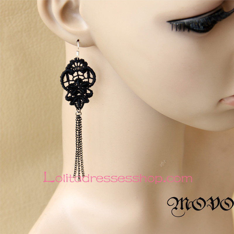 Lolita Winter Story Black Lace Tassels Earring