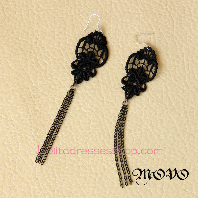 Lolita Winter Story Black Lace Tassels Earring