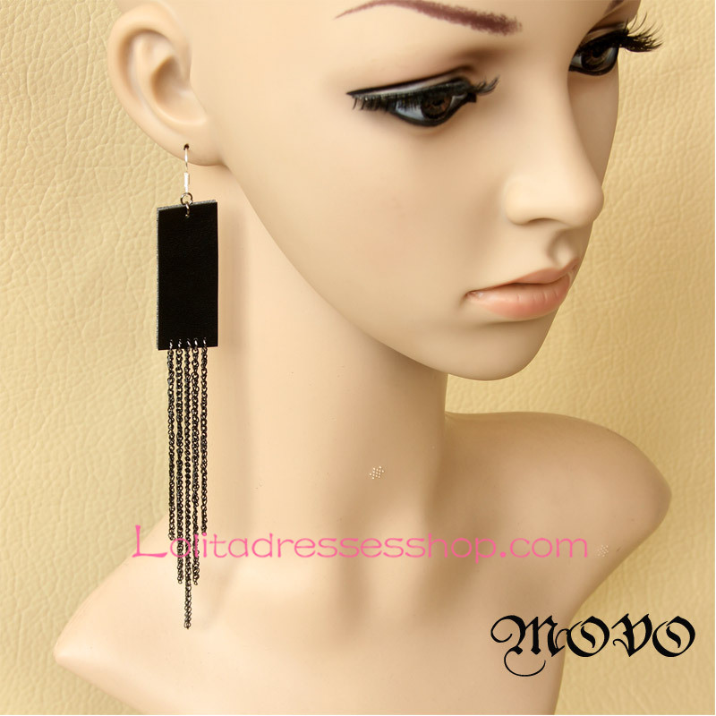 Lolita Black Sexy Long Tassels Leather Earring