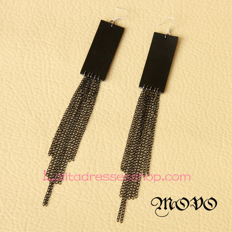 Lolita Black Sexy Long Tassels Leather Earring