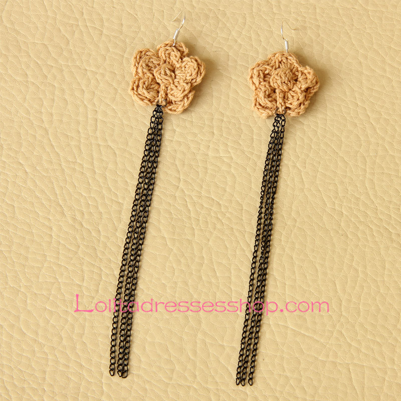 Lolita Small Fresh Flowers Long Tassels Retro Lady Earring