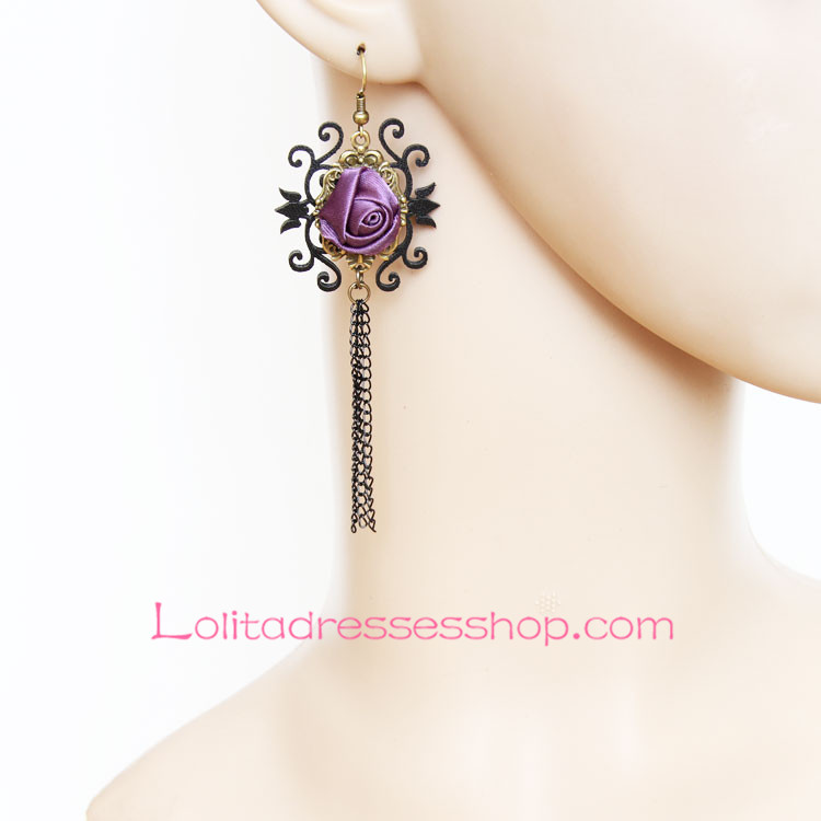 Lolita Goblin Tribe Purple Rose Retro Archaize Earring