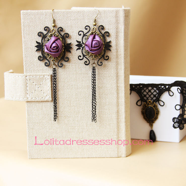 Lolita Goblin Tribe Purple Rose Retro Archaize Earring