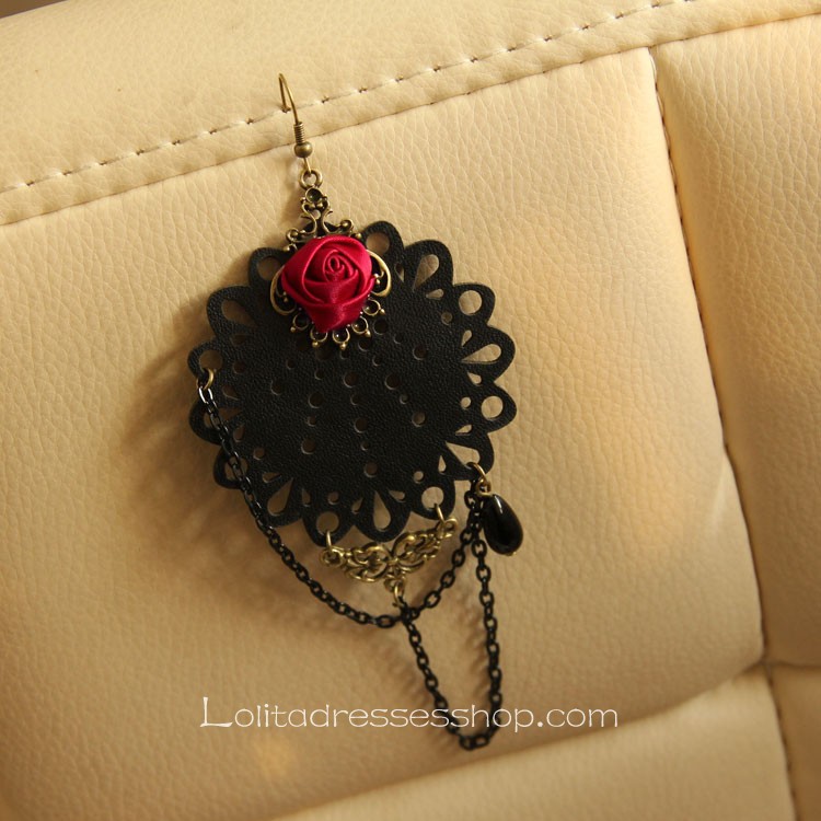 Lolita Gothic Style Red Rose Nightclub Party Earring