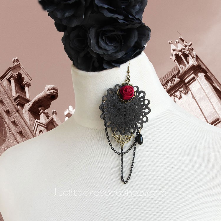 Lolita Gothic Style Red Rose Nightclub Party Earring