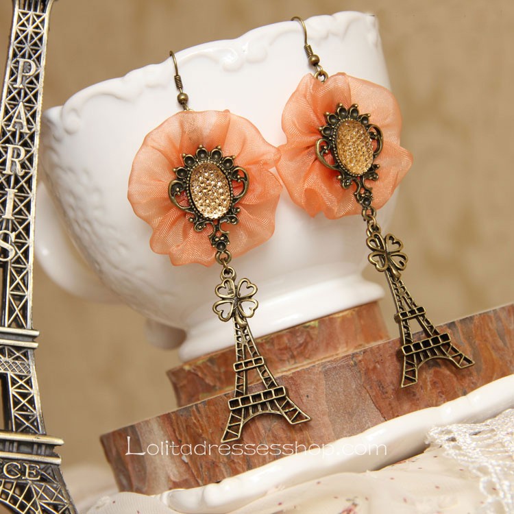 Lolita Clover Big Flowers Eiffel Tower Pattern Earring