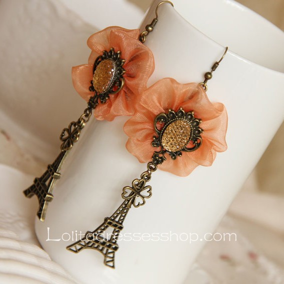 Lolita Clover Big Flowers Eiffel Tower Pattern Earring