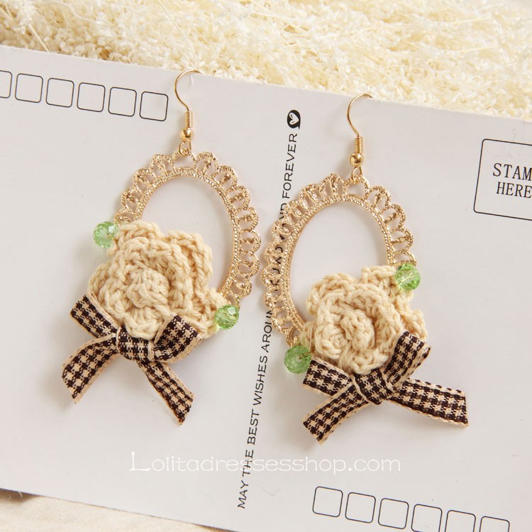 Lolita Sen Department Handmade Retro Wild Flower Bow Earring