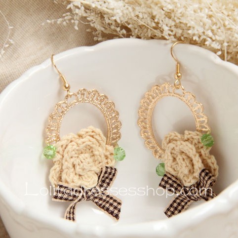 Lolita Sen Department Handmade Retro Wild Flower Bow Earring