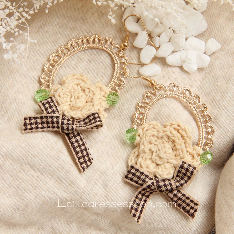 Lolita Sen Department Handmade Retro Wild Flower Bow Earring