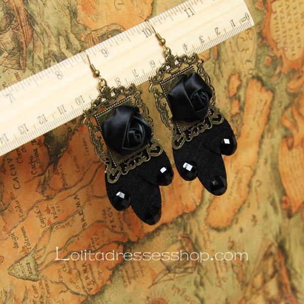 Lolita Gothic Style Black-Rose Retro Handmade Fashion Earring