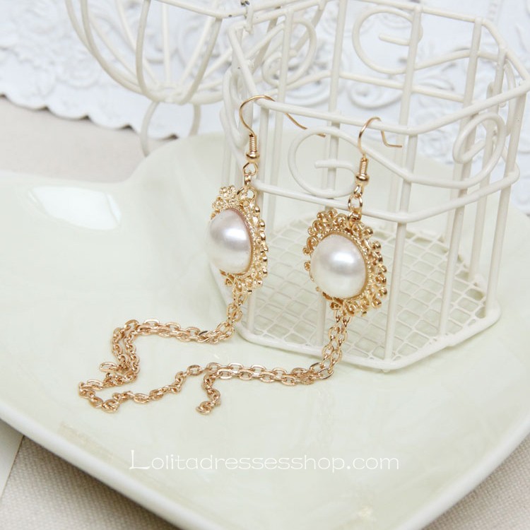 Lolita Golden Tassels Pearl Palace Retro Fashion Earring