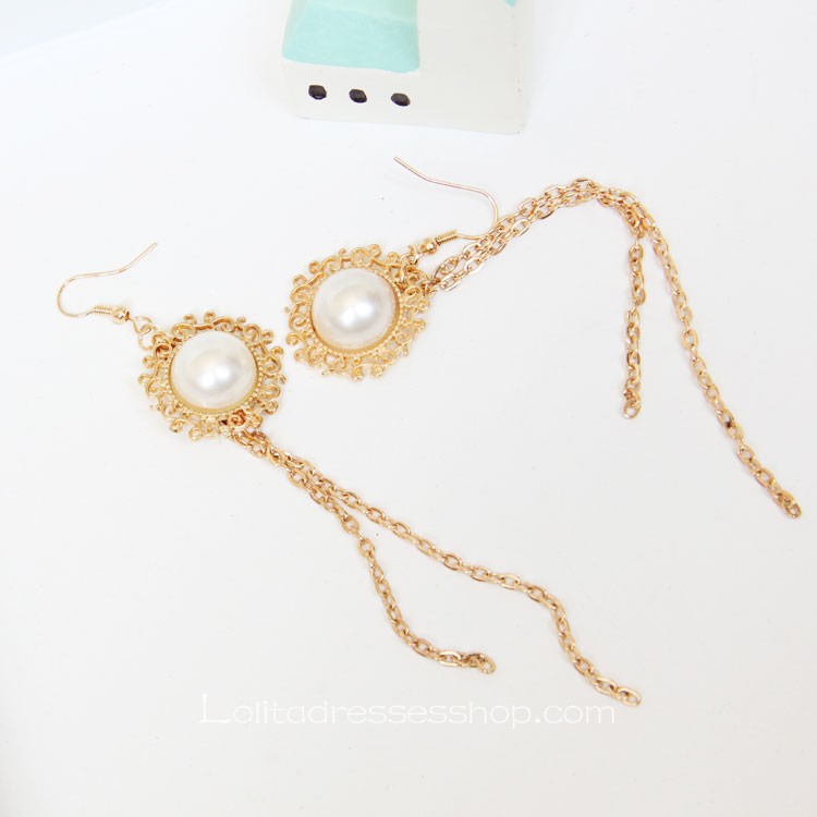 Lolita Golden Tassels Pearl Palace Retro Fashion Earring