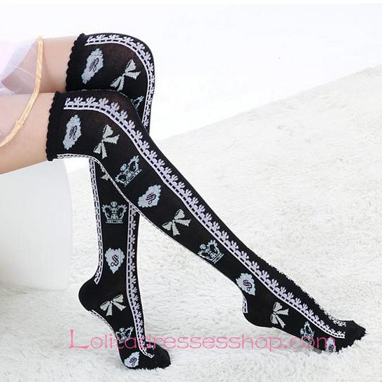 Lovely Black Heart Bow Crown Fashion Lolita Knee Stockings