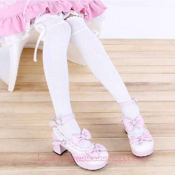 Lovely White Bow Sweet Lolita Knee Stockings