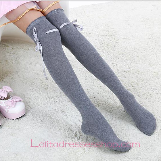 Lovely Gray Bow Sweet Lolita Knee Stockings