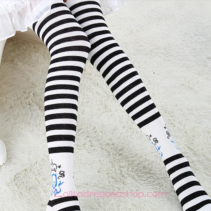 Lovely White Stylish Black Stripes College Lolita Knee Stockings