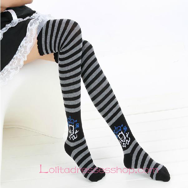 Lovely Gray Stylish Black Stripes College Lolita Knee Stockings