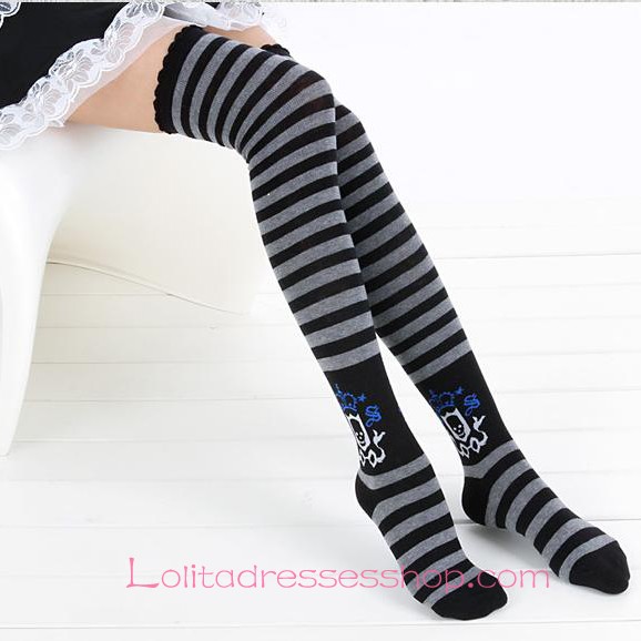 Lovely Gray Stylish Black Stripes College Lolita Knee Stockings
