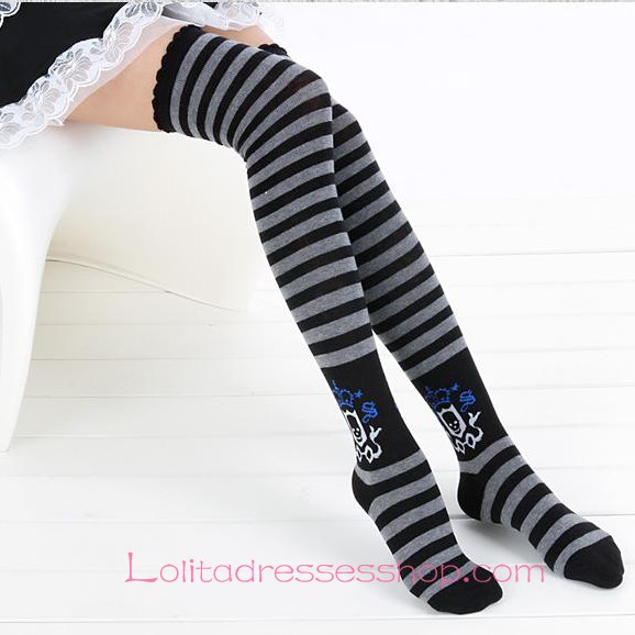 Cheap Lovely Gray Stylish Black Stripes College Lolita Knee Stockings ...