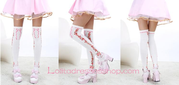 Lovely White Roses Sweet Lolita Knee Stockings