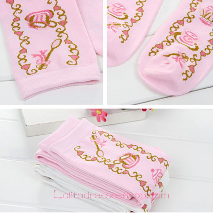 Lovely Fashion Jacquard Tea Sets Pink Lolita Knee Stockings