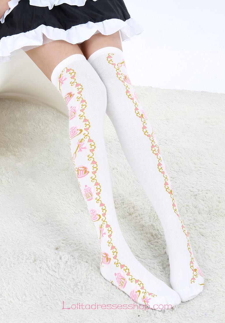 Lovely Fashion Jacquard Tea Sets White Lolita Knee Stockings