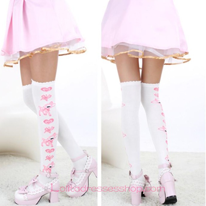 Lovely Fashion Cartoon Jacquard Pink Lolita Knee Stockings