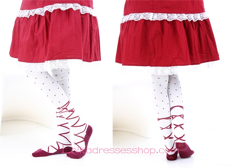 Lovely Red Stripes and Dots Personality Lolita Knee Stockings