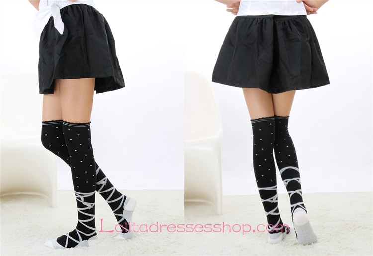 Lovely Black Stripes and Dots Personality Lolita Knee Stockings