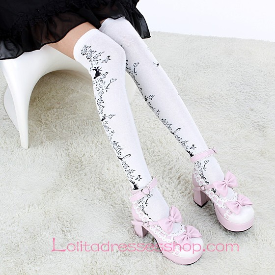Lovely White Washion Decorative Pattern Lolita Knee Stockings