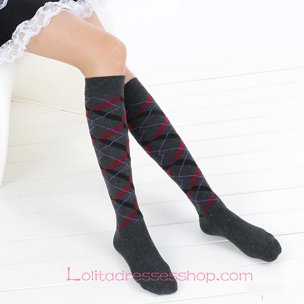 Lovely Gray Argyle Fashion Lolita Knee Stockings